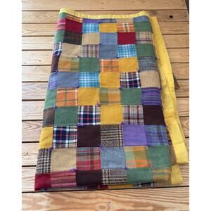 Vintage Handmade Wool Patchwork quilt Size 84x70 Yellow Sf
